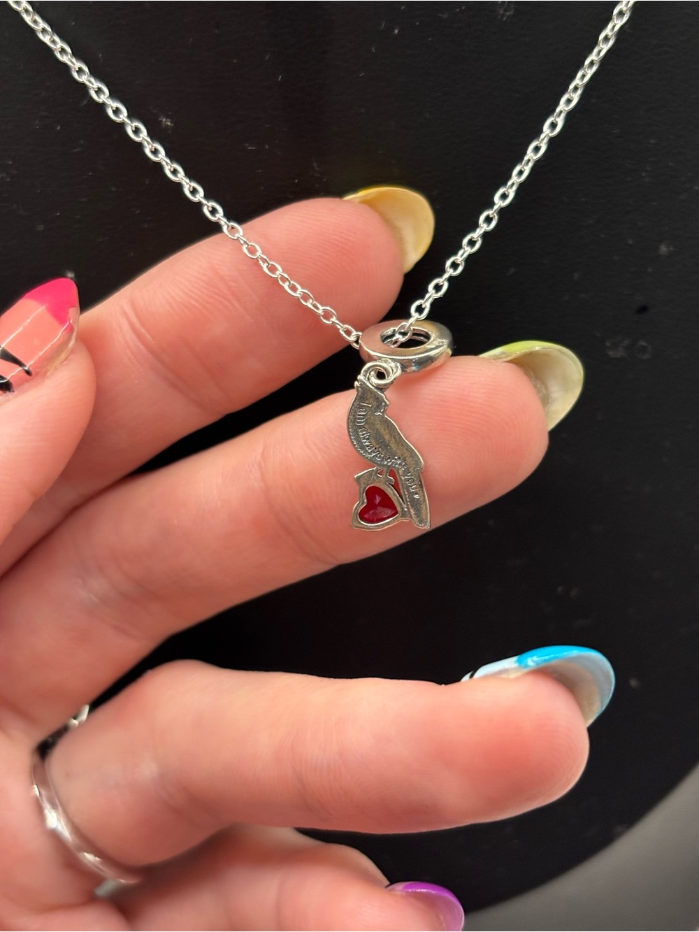 Sterling Silver Parrot Pendant Necklace with Red Heart Accent